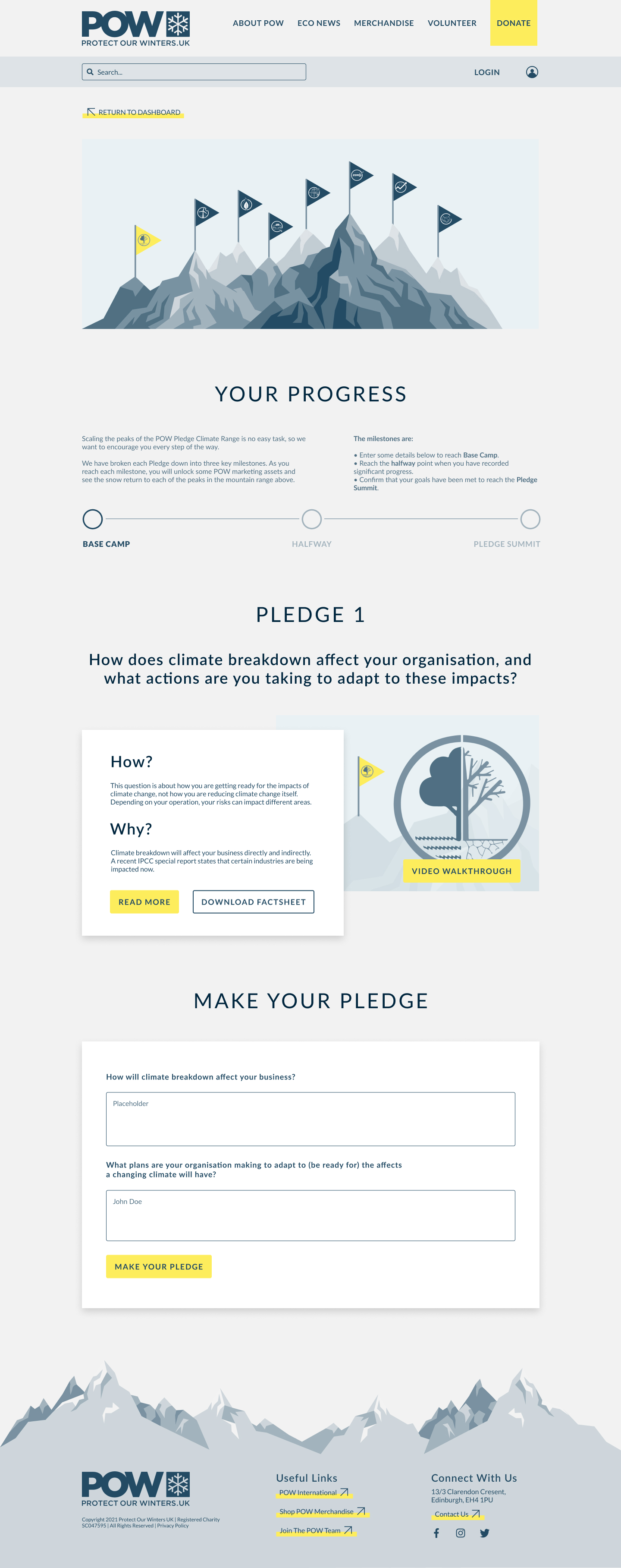 Redesigned pledge form with stepped structure and progress indicator